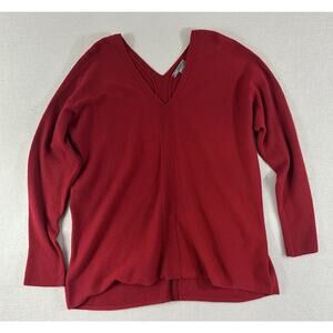 Vince 100% Cashmere Pointelle Knit Red V Neck Pullover Sweater Women’s Size M